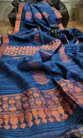 Matka Grey Saree with Copper Zari for Festive Wear - Saree - Aakritee - S10655